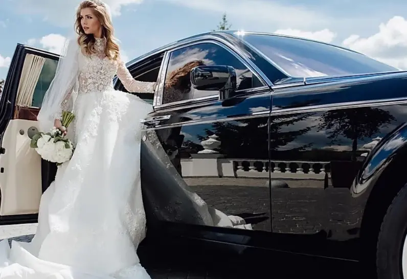 A Beautiful Bride in a Luxury Limousine in Dubai